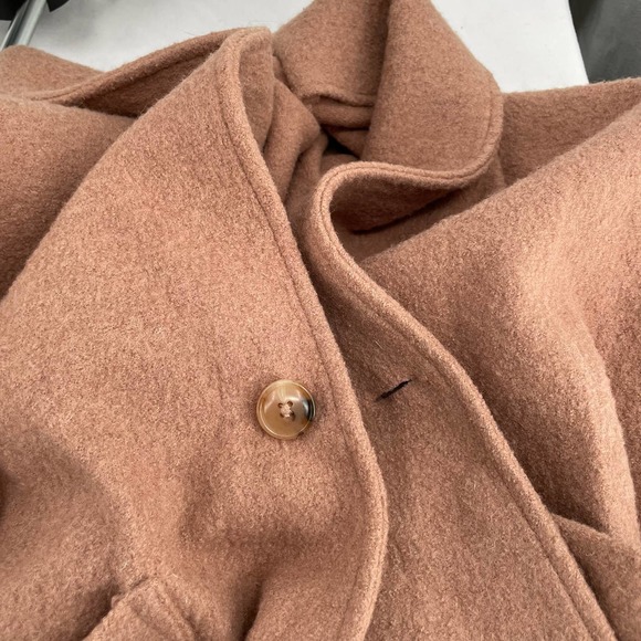 Esby Cora Duster Camel Tan Neutral Boiled Wool Oversized Jacket Cocoon Coat XS/S - Picture 5 of 8